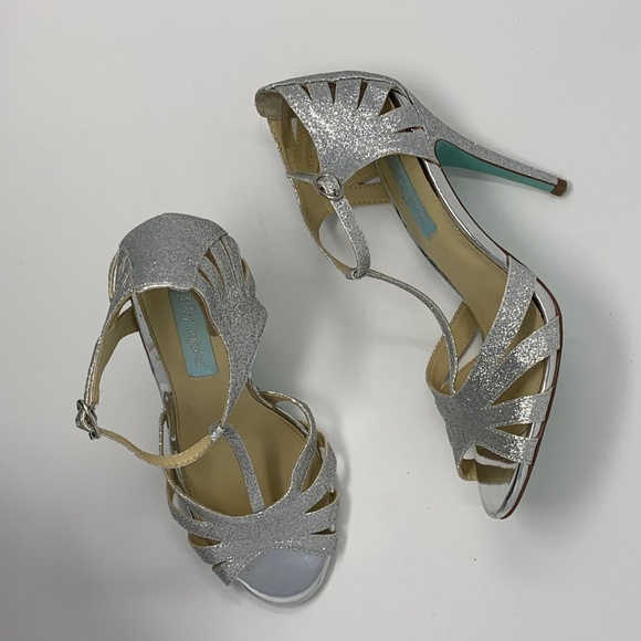 Betsey Johnson Shoes - Betsey Johnson Silver T Strap Glitter Heels